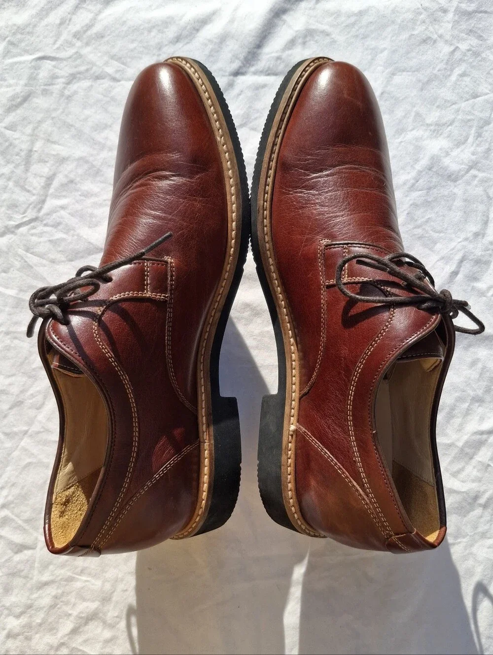 Johnston & Murphy Men's Barlow Plain Toe Derby Style Brown Leather Oxfords 9.5
